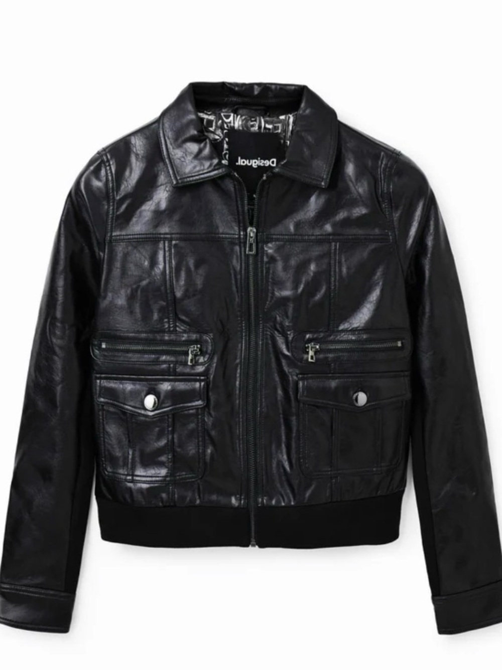 Desigual Black Faux Leather Bomber Jacket